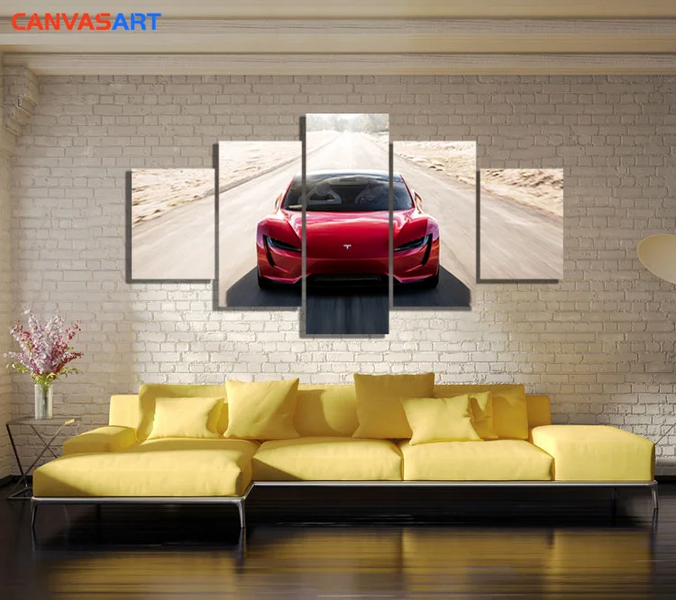 

Canvas Art 5 HD Print Tesla Roadster Canvas Painting Digital Art for Wall Home Decor Poster Wall Art Nordic Styl