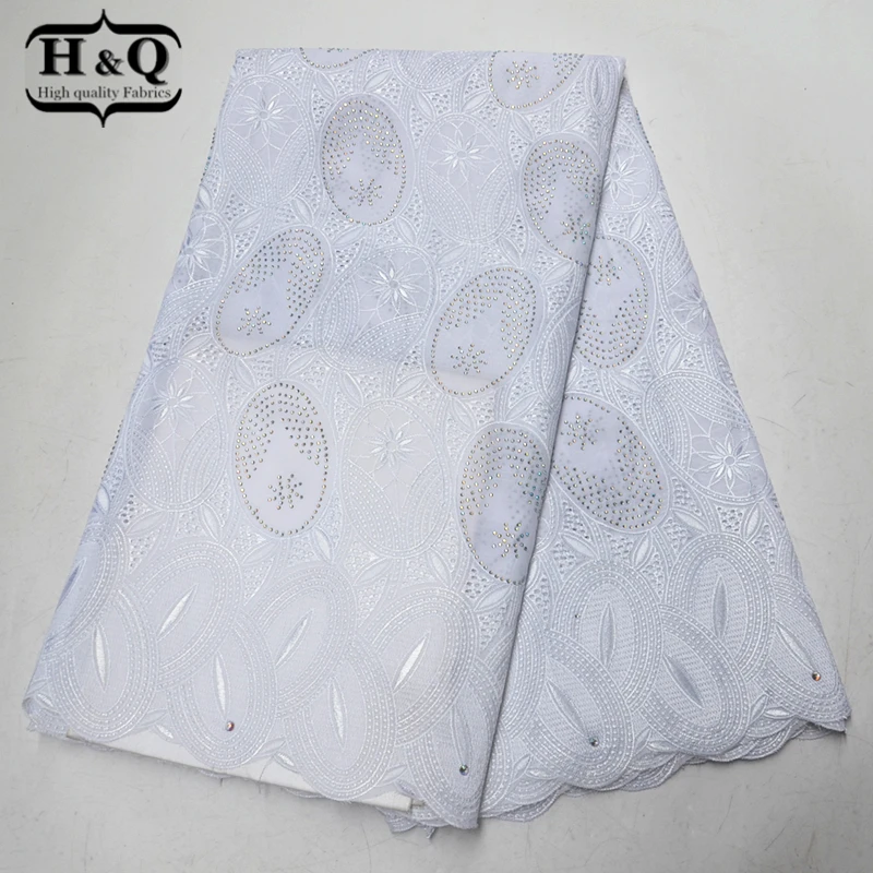 

African cotton Lace Fabric Embroidery with Swiss Voile Lace Fabric with Stone High Quality African fashions 5 yards for Women