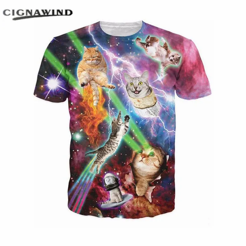 New Laser Cats 3D Printed t shirts Astronaut Cat Playing With lightning