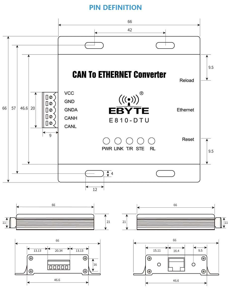 E810-DTU(CAN-ETH) CAN Bus Ethernet Прозрачная передача Modbus Protocal последовательный порт беспроводной трансивер модем