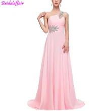 Детский Розовый Шифоновый длинный Выпускной вечер платья одно плечо кружева винтажное вечернее платье с блестками с бисером Vestidos De Festa