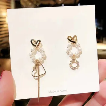 

2019 New Arrival Simulated-pearl Trendy Heart Women Dangle Earrings Korean Loving Earrings Asymmetric Pearl Fashion Female