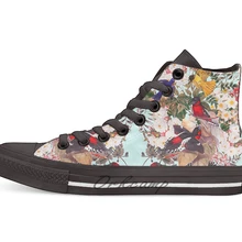 Цветочный и птичий дизайн XXXI дышащая Повседневная Высокая обувь на шнуровке холщовая обувь кеды