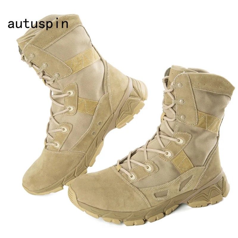 

Autuspin Military Boots Men Safety Shoes Lightweight Breathable Ankle Men's Boots Tactical Leather Casual 2019 Man Tooling Shoes