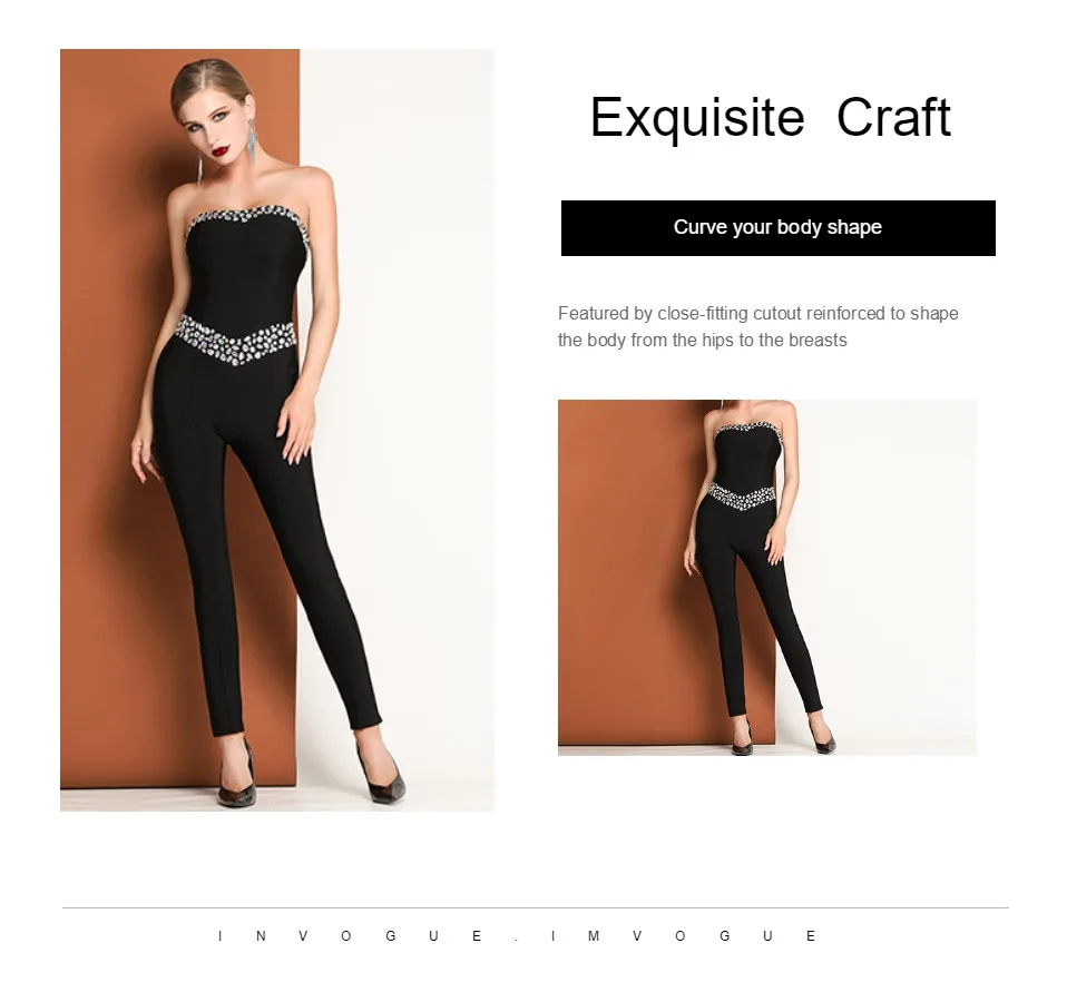 INVOGUE. IMVOGUE New Arrival Elegant Diamonds Design Sexy Off The Shoulder Backless Black Sleeveless Bodycon Tube Jumpsuit