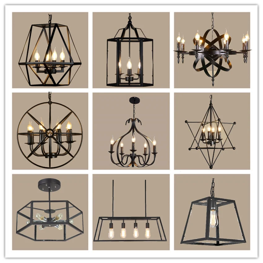 

American Style Retro Decor Chandelier Lighting Nordic Loft Ceiling Light Living Room Bedroom Wrought Iron Lamp Body Hanging Lamp