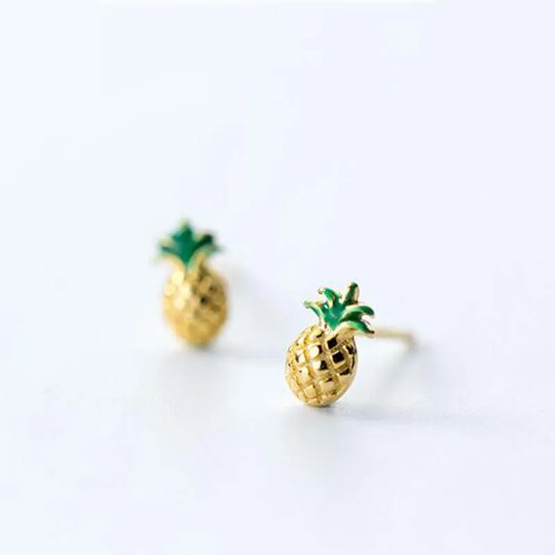 

Cute Gold Color Pineapple Studs Earring Real 925 Sterling Silver Stud Earrings For Women Fashion Jewelry Girls Gift Wholesale