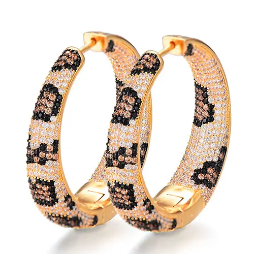 GODKI 37 мм трендовые большие серьги круглые большие круглые серьги с кубическим цирконием Brincos знаменитые брендовые серьги-петли для женщин ювелирные изделия - Окраска металла: Gold Leopard