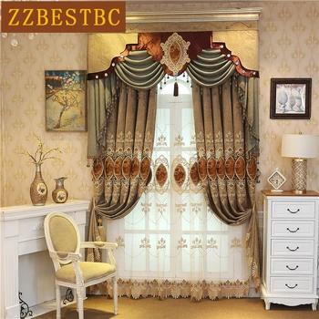 

Europe royal 3D embroidered Classic luxury Curtains for living room high quality Voile Curtain for villa window Treatment