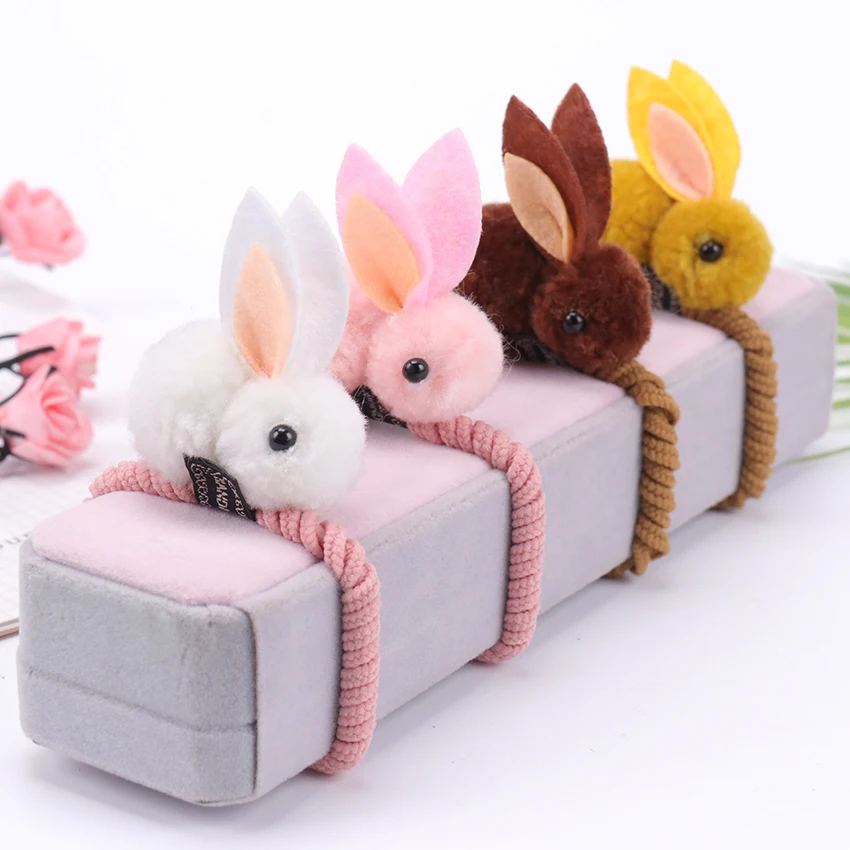 

1PC New Cute Animals Rabbit Style Hairball Hair Ring Felt Three-Dimensional Plush Rabbit For Children Girls Hair Accessories