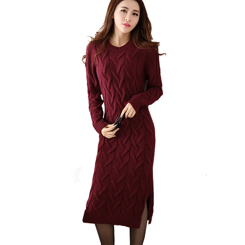 Moda invierno 2018 suéter vestido mujer ropa señoras de manga larga de punto cuello redondo vestido Casual otoño Mujer de Fiesta|Vestidos| - AliExpress