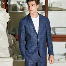 Мужские льняные клетчатые деловые повседневные клетчатые льняные приталенные блейзеры S | 418272501
