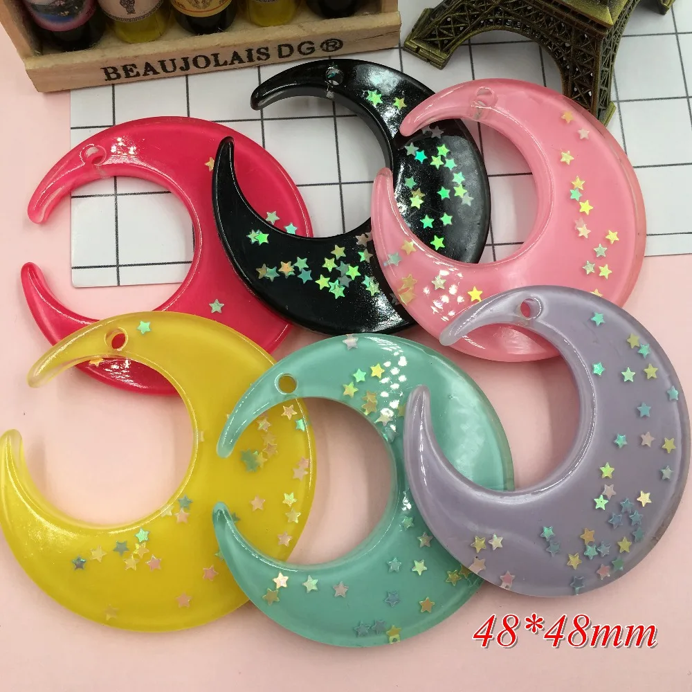 

Free Shipping!! 5pcs/lot Resin Adorable Colorful Kawaii Moon with Hole for Crafts Making, Scrapbooking, DIY (48*48mm)