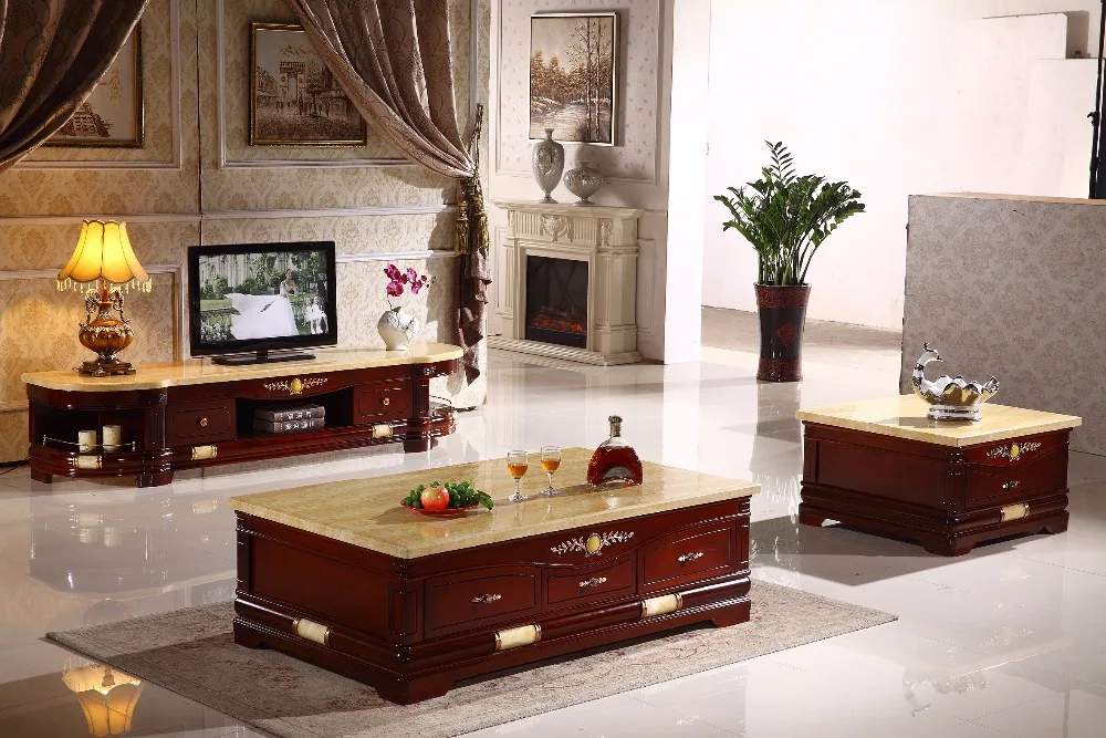 antique wooden living room set coffee table+end table+TV ...