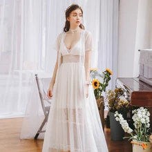 2 шт. пижамы халат женский пеньюар Прозрачное кимоно длинный кружевной свадебный халат для женщин Ночная рубашка