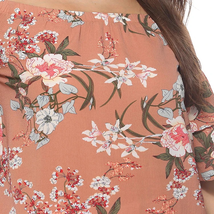 Summer shirt New plus size women's shirt petal sleeve printed chiffon shirt