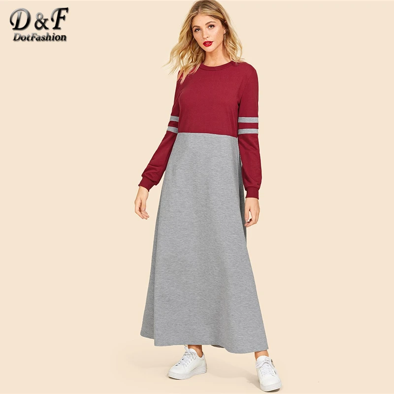 Dotfashion Colorblock اثنين من لهجة اللباس المرأة عارضة الربيع الخريف كم طويل جولة الرقبة الملابس السيدات متعدد الألوان ماكسي اللباس Dotfashion Colorblock اثنين من لهجة اللباس المرأة عارضة الربيع الخريف كم طويل جولة الرقبة الملابس السيدات متعدد الألوان ماكسي اللباس