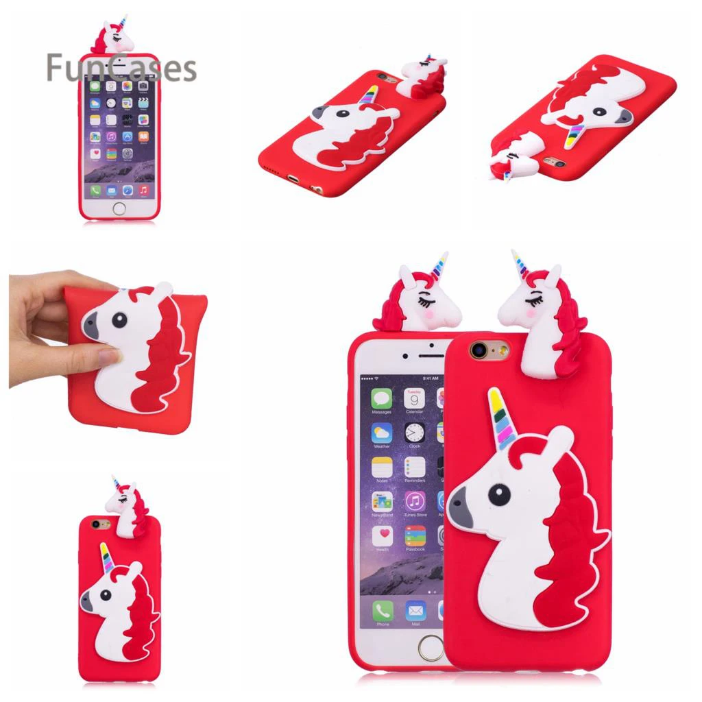 3D единорог чехол для телефона СПС Капа iPhone 6 Plus Мягкий ТПУ задняя крышка Защитный