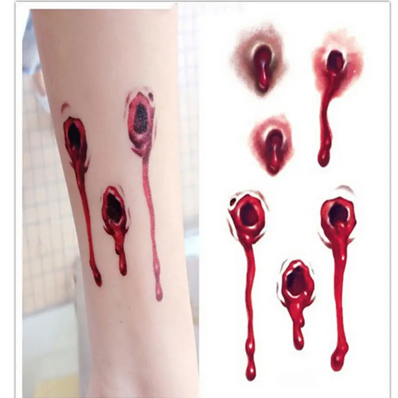 5pcs/lot Temporary Halloween 3d Tattoo Designs Stickers Bloody Bullet Scar  Tattoos Creative Tattoo For Women And Men - Temporary Tattoos - AliExpress