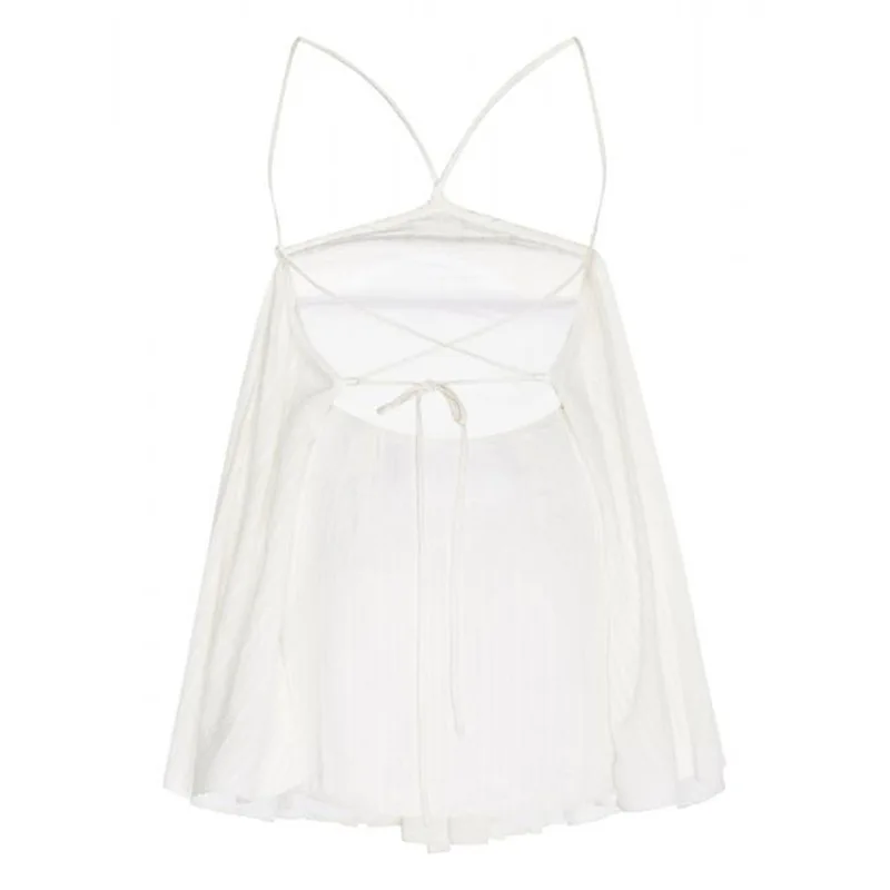 COLOREE/пляжное мини-платье для отдыха Летнее белое сексуальное плиссированное платье без рукавов с открытой спиной и открытой спиной