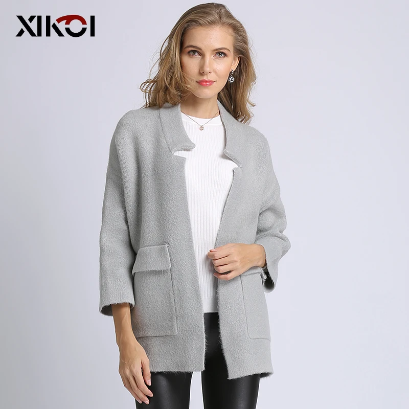 XIKOI Женская длинная куртка длинный с карманами свитера кардиганы однотонный