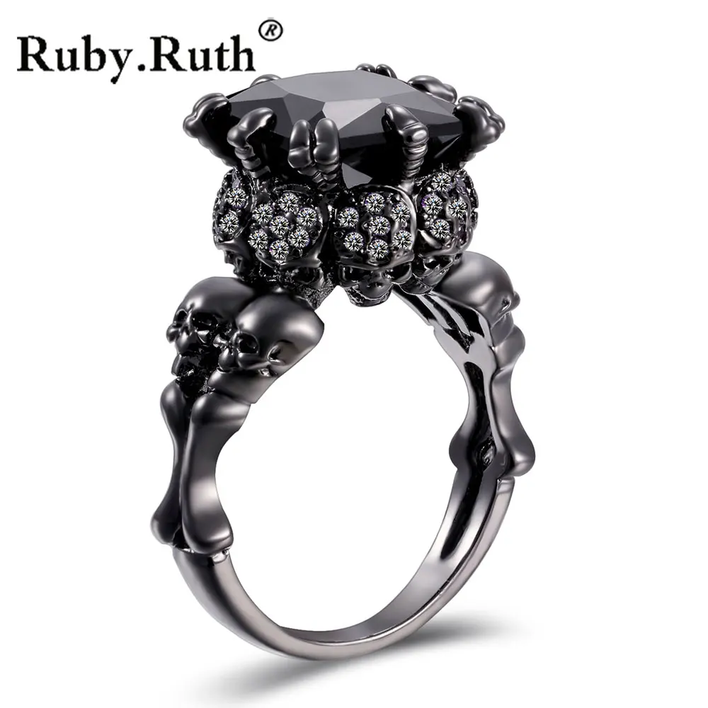 

Skull Ring Black Zircon Women's Wedding Ring Punk Jewelry