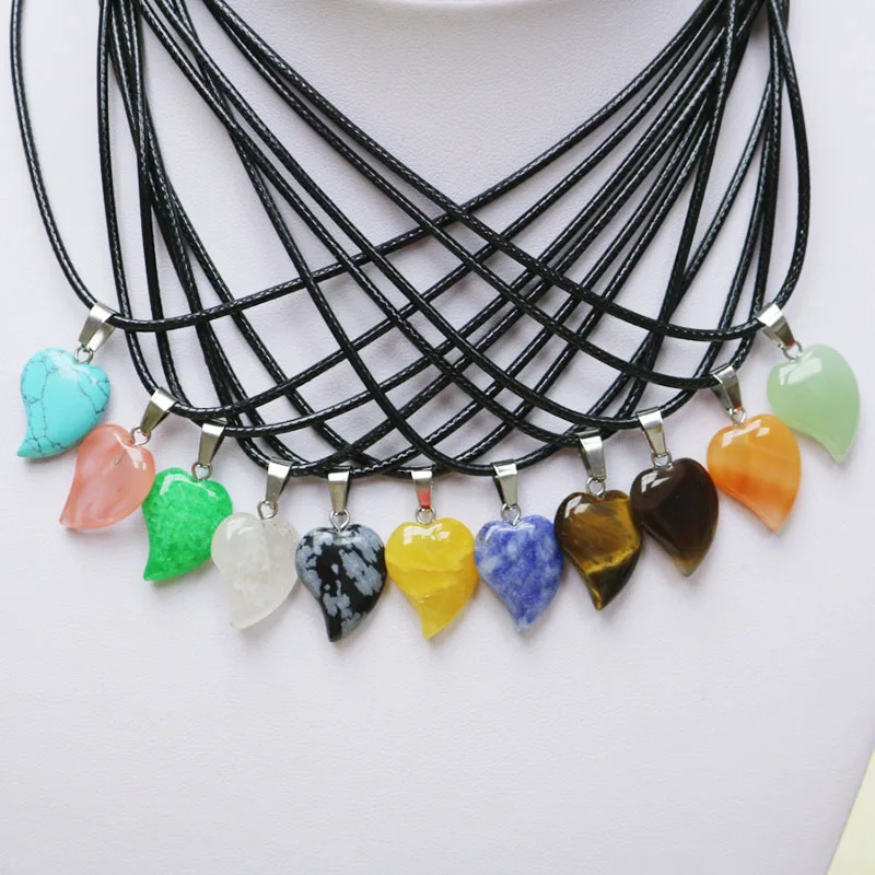 

1pc Natural Stone Small Love Heart Crystal Quartz Agates Pendants Necklace for Friends Gift Free shipping