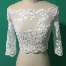 Мода Лодка шеи 3/4 рукав Куртка Свадьба Белое кружево Аппликация Свадебные аксессуары индивидуальный заказ