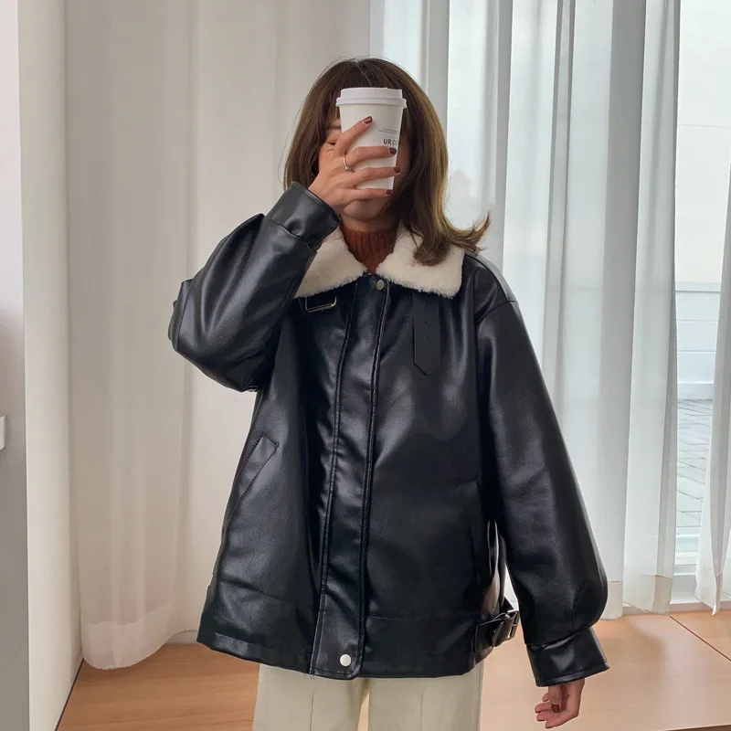 

Women PU Leather Jackets Female Autunm Winter Faux Leather Coat Lady Casual Warm Outerwear Hot Sale 2019 New Fashion BLACK