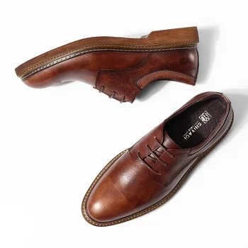 

handmade Vintage cowhide leather shoes classic vintge carved men oxford shoes business men's casual shoes