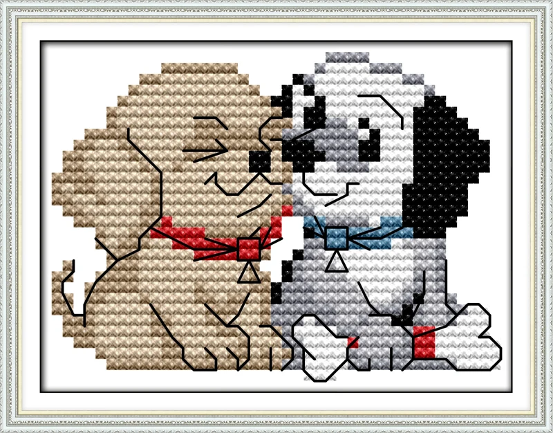 Two dog Cross Stitch Kits Car Printed patterns canvas Embroidery