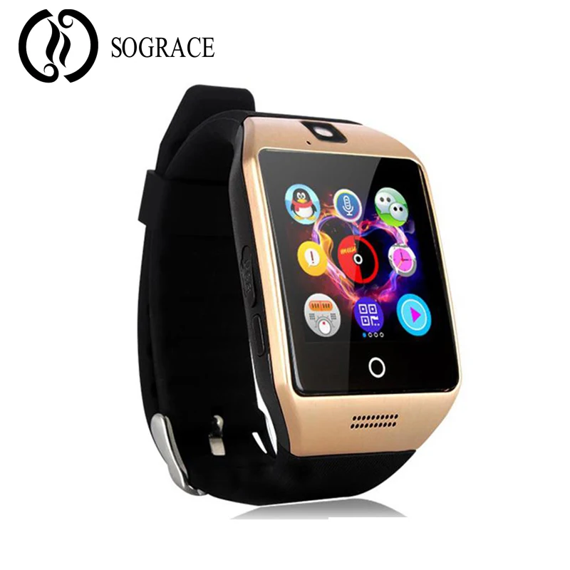SOGRACE Q18 Bluetooth Смарт часы золотые Поддержка сим карты TF Камера для IOS смартфона Xiaomi