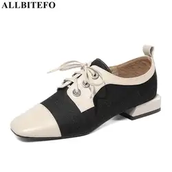 ALLBITEFO/Большие размеры: 34-42, женская обувь из натуральной кожи с квадратным носком на низком каблуке, женская обувь смешанных цветов, Женская