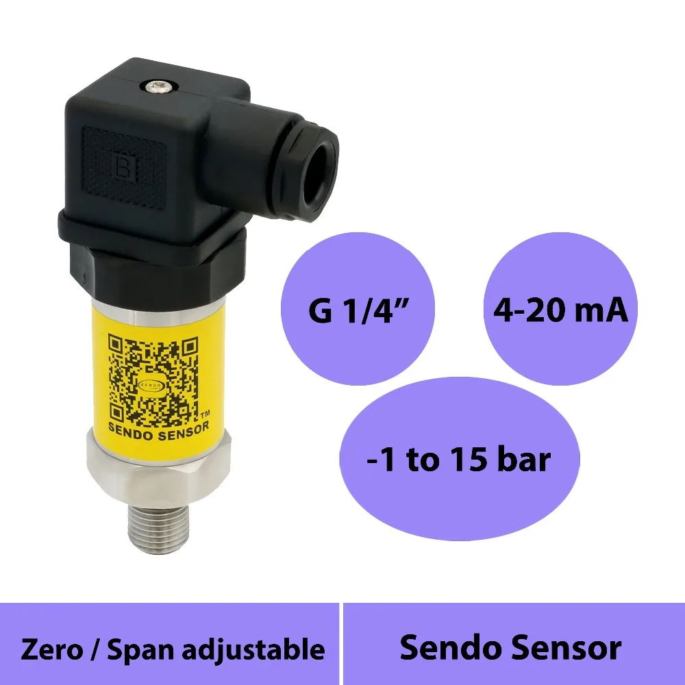 

affordable pressure sensor transmitter 4-20mA, compound pressure transducer -1 to 15 bar, g1 4 thread + Din 43650 connection