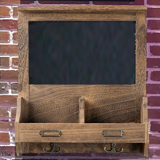 nice color solid wall mounted wooden shelf with blackboard