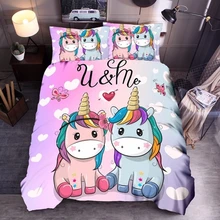 Denisroom, juego de edredón de unicornio, juego de ropa de cama para niños, colchas para niñas, edredones, juego de cama de dibujos animados WQ02 #