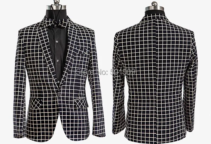

Free ship mens check pattern tuxedo suit/stage performance