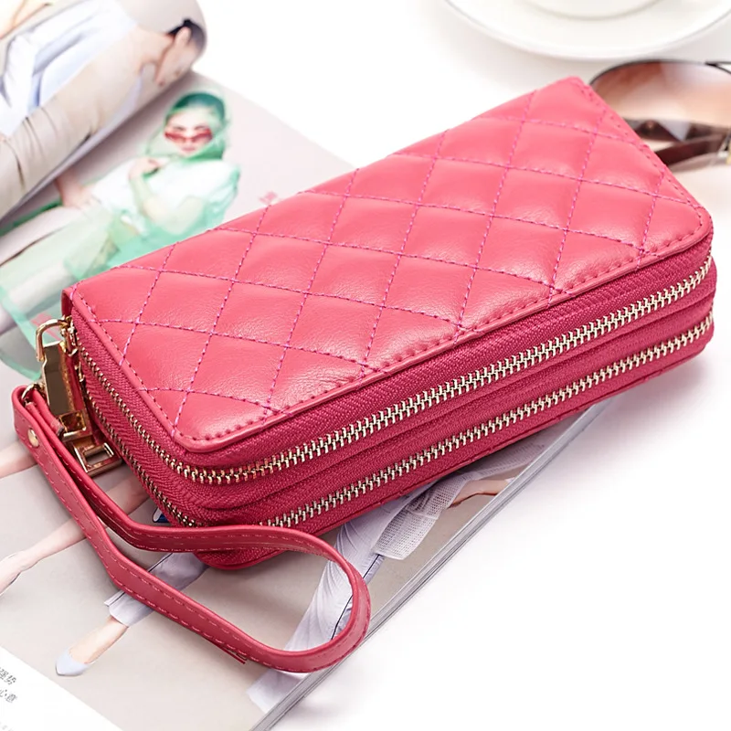Fashion Double Zipper Ladies Genuine Leather Long Wallet New Rhombic Women's Clutch Bag Large Capacity hand bag Fashion Double Zipper Ladies Genuine Leather Long Wallet New Rhombic Women's Clutch Bag Large Capacity hand bag