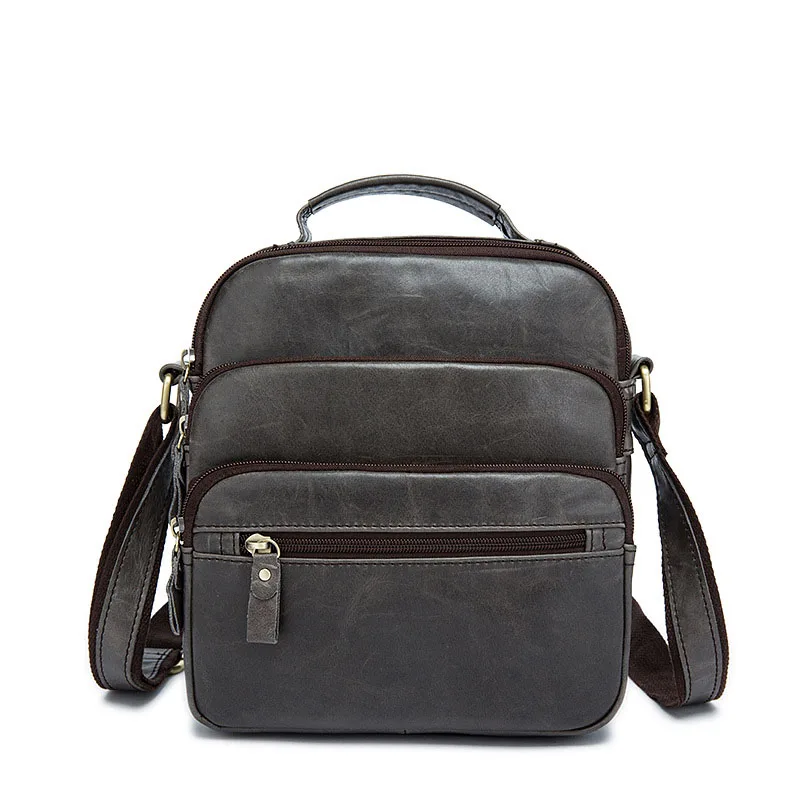 

Wearable Genuine Leather Men's Bag Vintage Three-dimensional design Cow Leathe Vertical zipper gray men Messenger bags