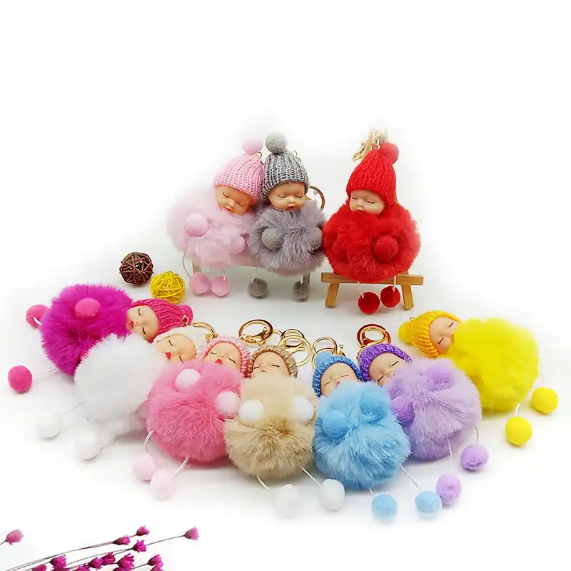 10 Pieces Un Lot Dormir Bebe Poupee Porte Cles Pied Poupee Pompon Faux Lapin Fourrure Boule Porte Cles Voiture Porte Cles Femmes Porte Cles Sac Aliexpress