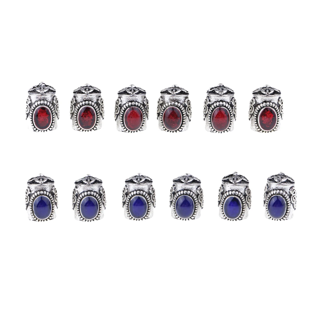 6 Pieces Vintage Tube Leather Cord Bracelet End Cap Beads Jewelry Findings Accessories Red Blue
