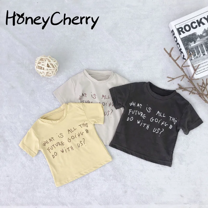 

Spring Short-sleeved T-shirt In 2019 Korean Version Of Cotton Letters Printed Loose T-shirt Baby Girl Clothes Boys T Shirt