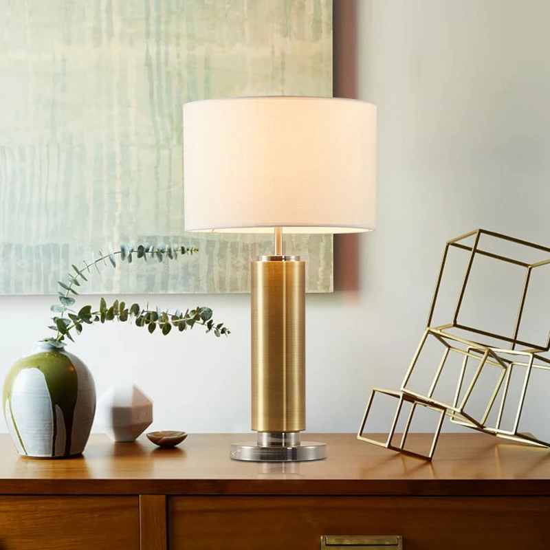 

Simple Electroplated Wire Drawing Metal Table Lamps Retro American Style Lighting For Bedroom Foyer Hotel Decorative Lights