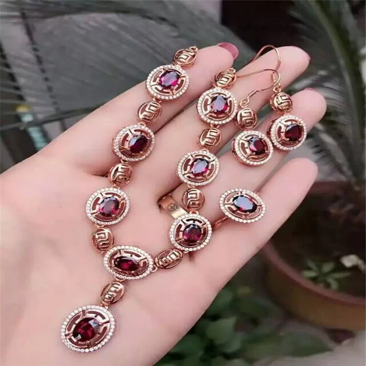 

KJJEAXCMY Natural garnet set inlaid jewelry wholesale S925 silver jewelry