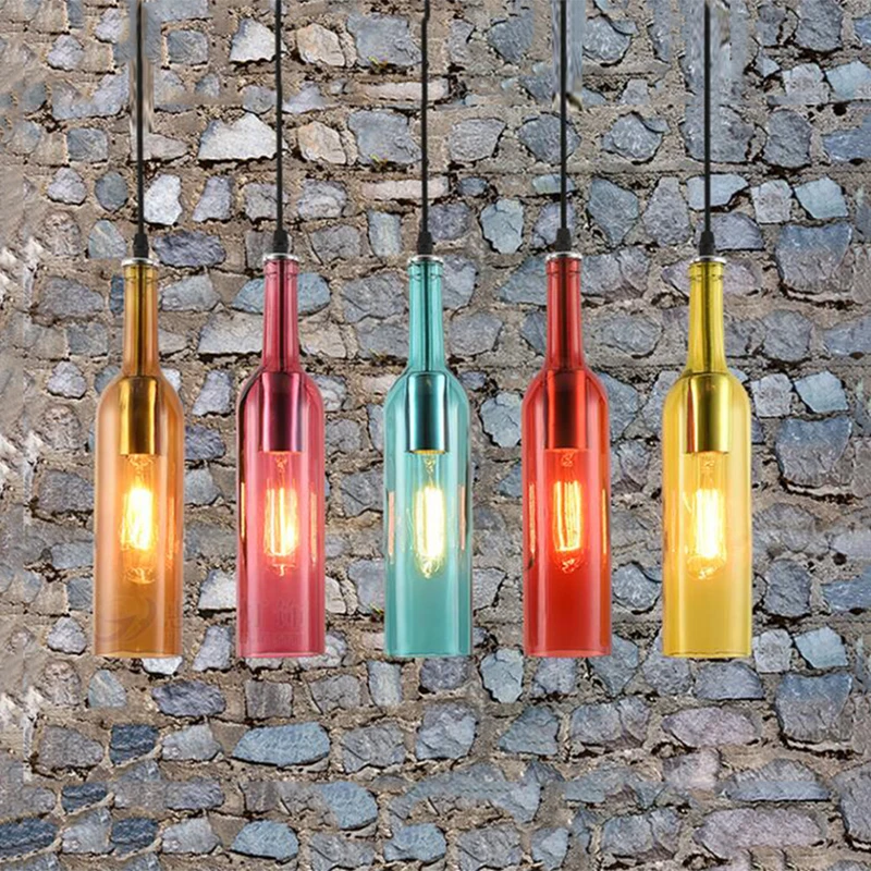 

Modern loft creative art wine bottle pendant lamp E27 LED hanging lights for dining room living room bedroom restaurant cafe bar