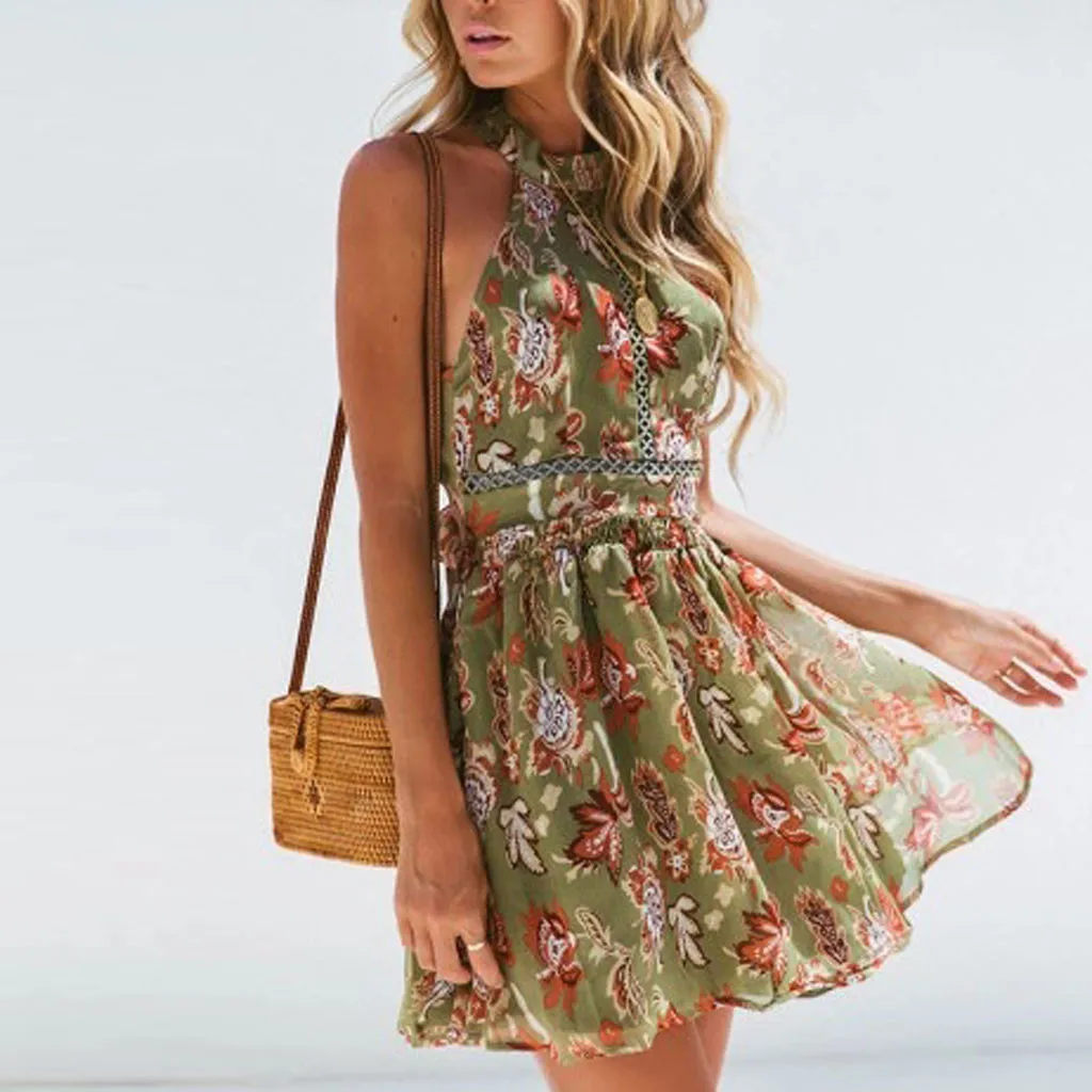 

Summer Dress 2019 Fashion Womens Sexy Bohemia Off Shoulder Print Lace Beach Mini Dress High quality vestidos mujer #3#3