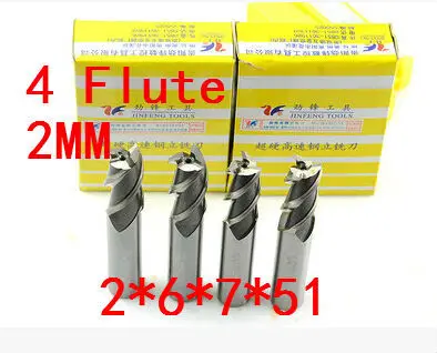 

High Quality 10pcs End Mill 2mm four 4 Flute HSS & Aluminium End Mill Cutter CNC Bit, Milling tools,2*6*7*51mm