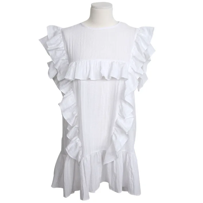Южно-корейское платье в горошек с оборками в стиле стиленанды - Цвет: Белый