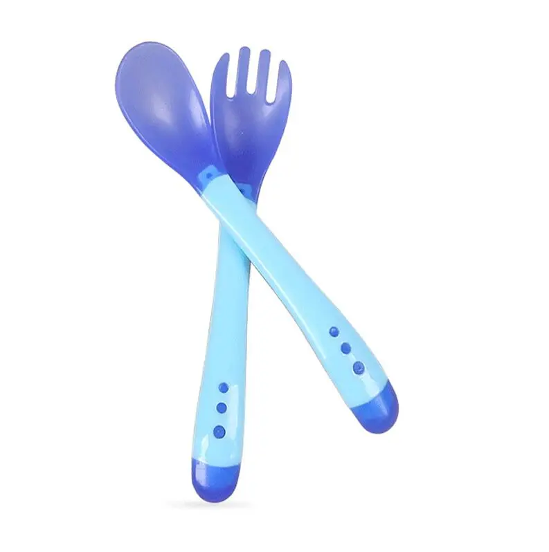 1 pc/3 шт./компл. детские столовые принадлежности Комплектная посуда всасывания чаша с емкостью для Температура зондирования ложка для грудничков детское питание ужин кормления чаши посуда - Цвет: 2 PC Blue Spoon