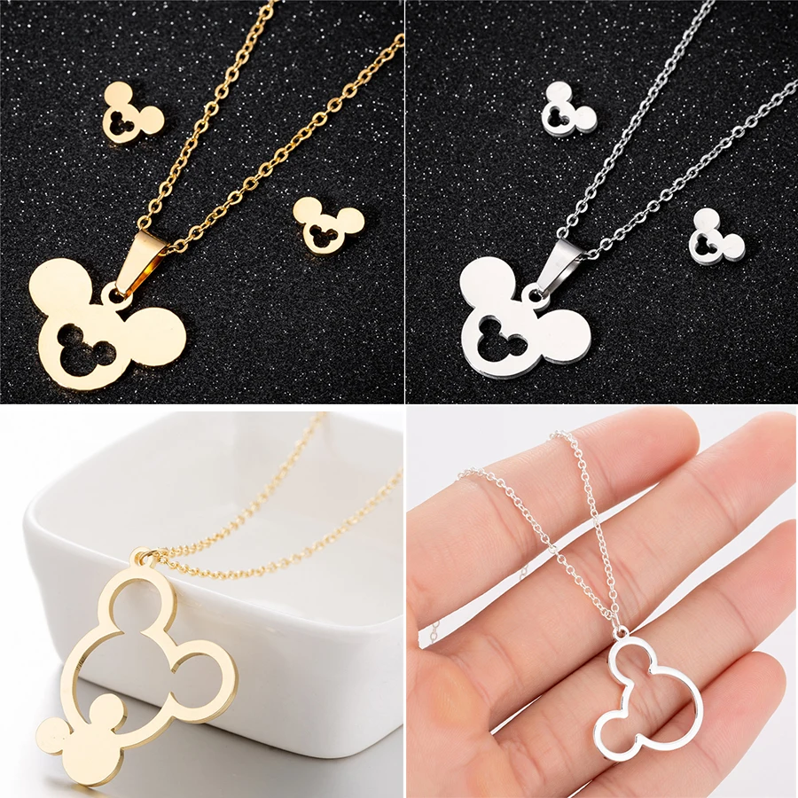 Women Mickey Necklaces Stainless Steel Mouse Necklace 2018 Fashion ...